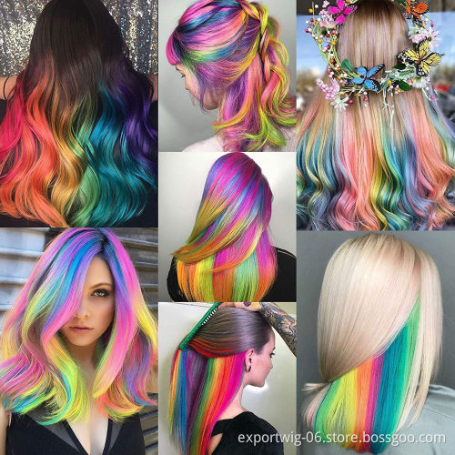 Rainbow Cheapest Party Highlights Factory Price Crochet Hair Colorful Synthetic Straight Hair Clip In Hair Extension for Party